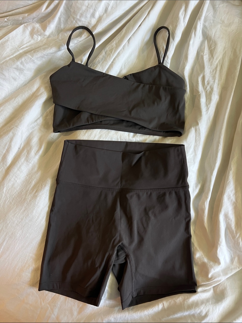 Adanola Black Strappy Sports Bralette & Shorts Matching Set